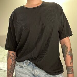 Black Ribbed Short Sleeve Tee